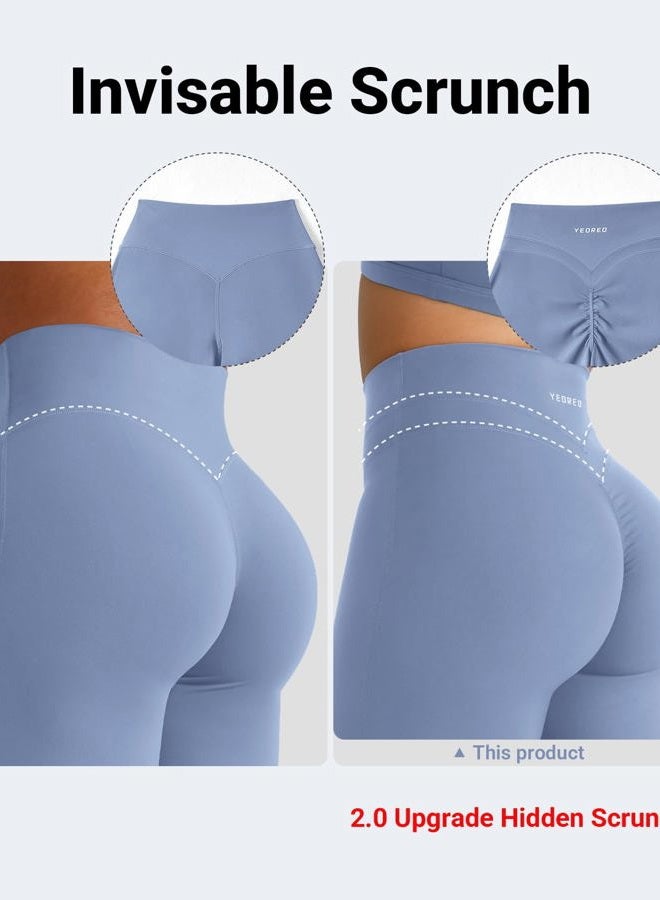 YEOREO Straight Leg Workout Leggings Hidden Scrunch High Waist Gym Pants No Front Seam Wide Leg Yoga Pants, Granite Blue, M - Image 4