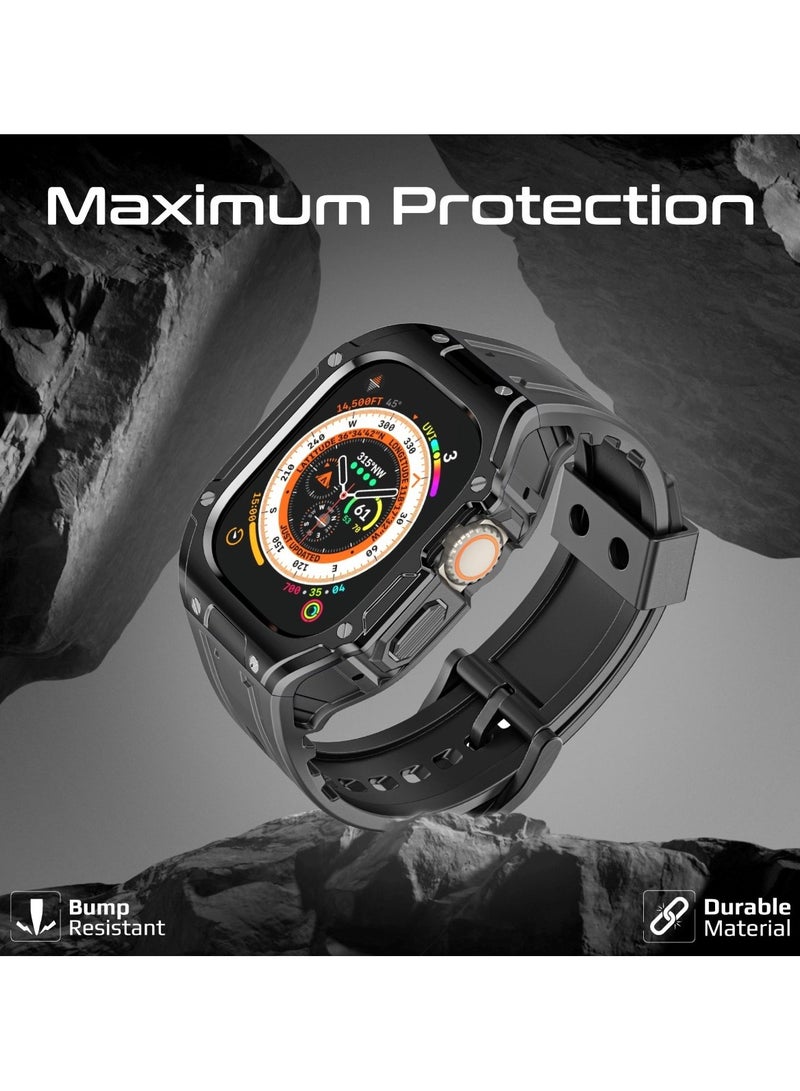 PROMATE Durable Apple Watch Case and Band with Maximum Protection, Ergonomic Adjustable Fit, Shock-Resistant Materials, Sweat-Resistant Build, and Secure Stainless-Steel Buckle for Apple Watch Ultra 1 And 2 - CaseBand Black - Image 3