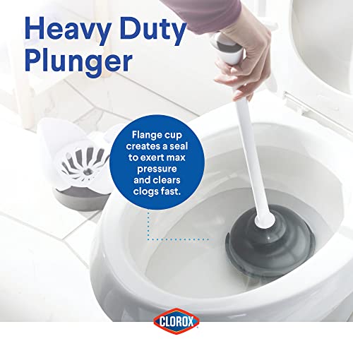 Clorox Toilet Plunger with Hideaway Holder Caddy Heavy-Duty Compact Design with Non-Skid Rubber Base for Bathroom Convenient Storage Toilet Unclogger, 6.5x19.5-Inch, White - Image 3