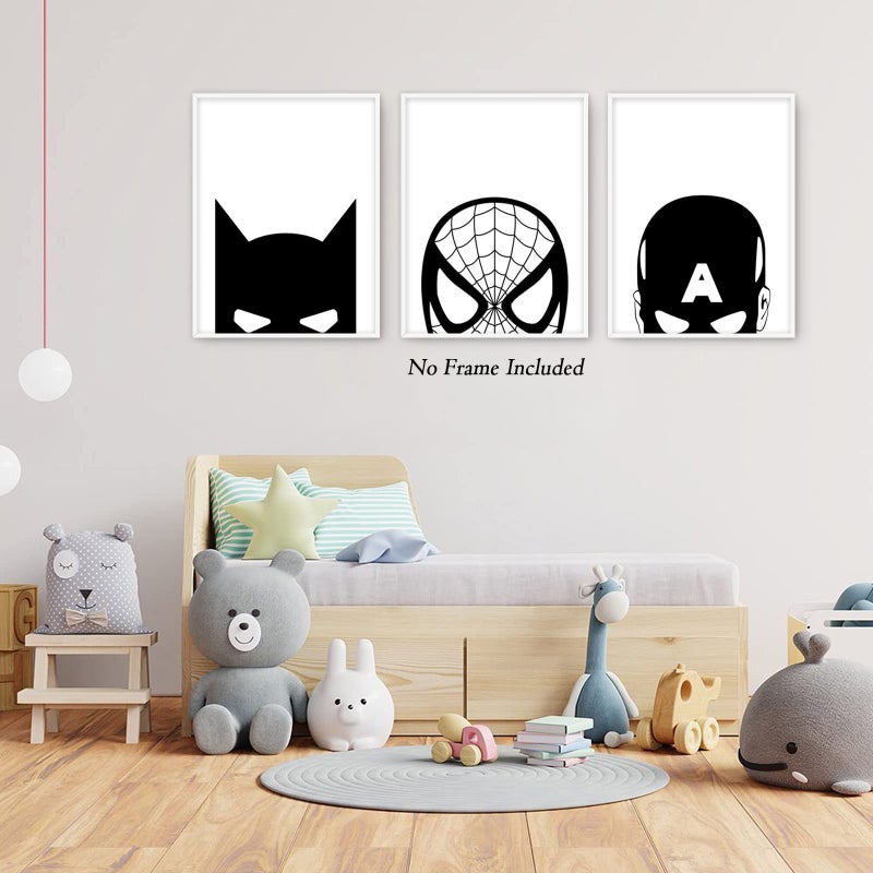 Pennclys Superhero Spiderman Canvas Wall Art Black and White Nursery Wall Art Superhero Posters Spiderman Pictures Painting Wall Decor Superhero Poster for Kids Boy Room 12x16x3 Inch Unframed - Image 2