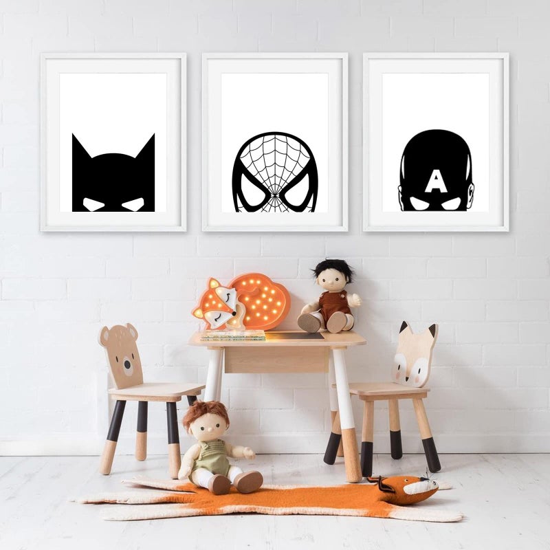 Pennclys Superhero Spiderman Canvas Wall Art Black and White Nursery Wall Art Superhero Posters Spiderman Pictures Painting Wall Decor Superhero Poster for Kids Boy Room 12x16x3 Inch Unframed - Image 1
