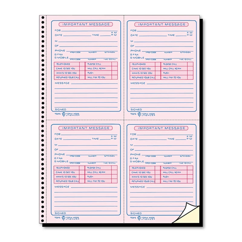 TOPS Phone Message Book Spiral Bound 2Part Carbonless White and Canary 4 Messages per Page 400 Sets 4009