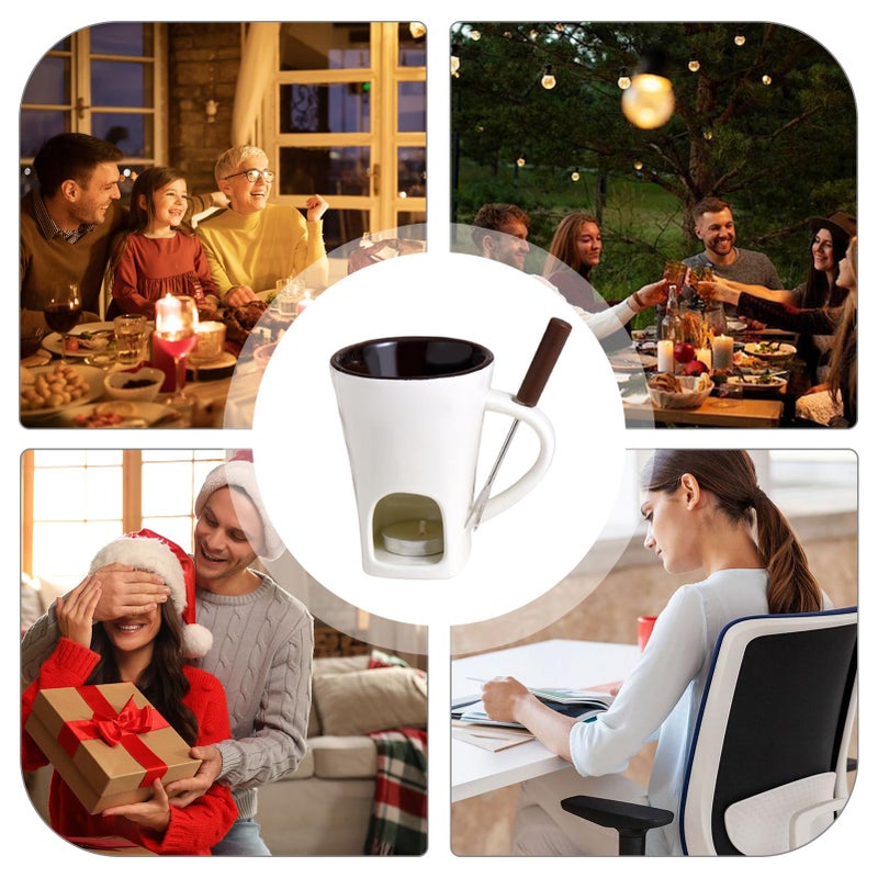 White Ceramic Heat Resistant Chocolate Fondue Mug Pot For Family Holiday Dessert - Image 5
