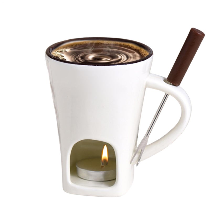White Ceramic Heat Resistant Chocolate Fondue Mug Pot For Family Holiday Dessert - Image 2