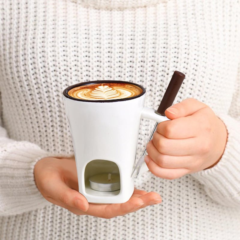 White Ceramic Heat Resistant Chocolate Fondue Mug Pot For Family Holiday Dessert - Image 4