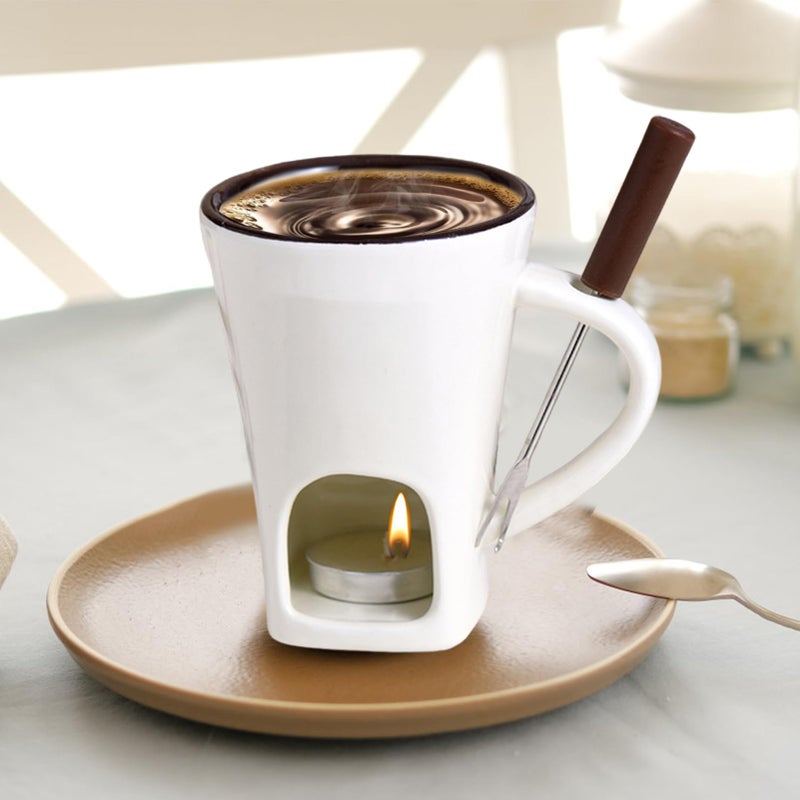 White Ceramic Heat Resistant Chocolate Fondue Mug Pot For Family Holiday Dessert - Image 3