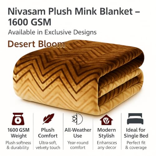Nivasam Premium Single Bed Mink Blanket | 1.6 kg | Ultra-Soft | Plush & Warm | Modern Designer Winter Blanket for All Seasons (Mocha Harmony) - Image 3