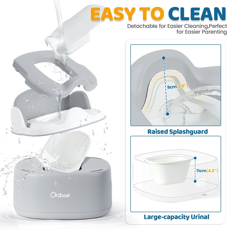 Orzbow 3-in-1 Toddler Potty Training Toilet | Baby Potty Chair, Toilet Topper Training Seat and Step Stool for Boys and Girls, Easy-to-Clean with Splash Guard and Lid, Grey - Image 4