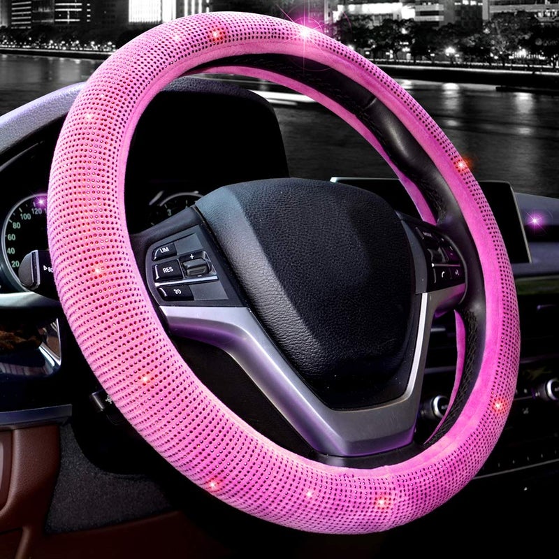 Valleycomfy Steering Wheel Cover for Women Bling Bling Crystal Diamond Sparkling Car SUV Wheel Protector Universal Fit 15 Inch RoseStandard Size14 1215 14 - Image 3