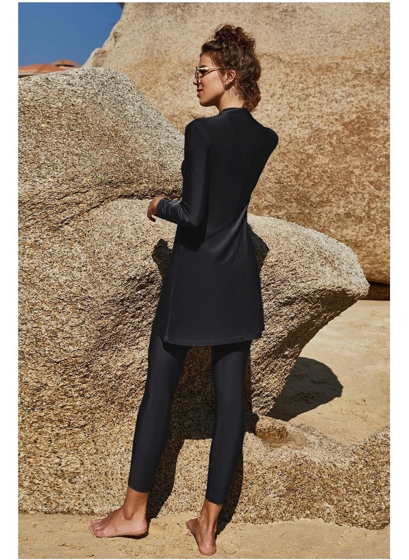 ملابس سباحة إسلامية للنساء ملابس سباحة إسلامية متواضعة بور غطاء كامل للطفح الجلدي طقم سراويل علوية من قطعتين لباس سباحة،