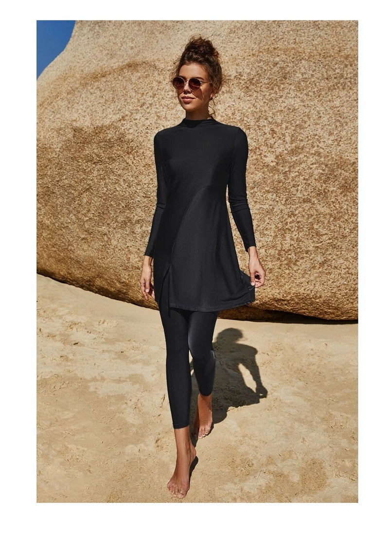 ملابس سباحة إسلامية للنساء ملابس سباحة إسلامية متواضعة بور غطاء كامل للطفح الجلدي طقم سراويل علوية من قطعتين لباس سباحة،