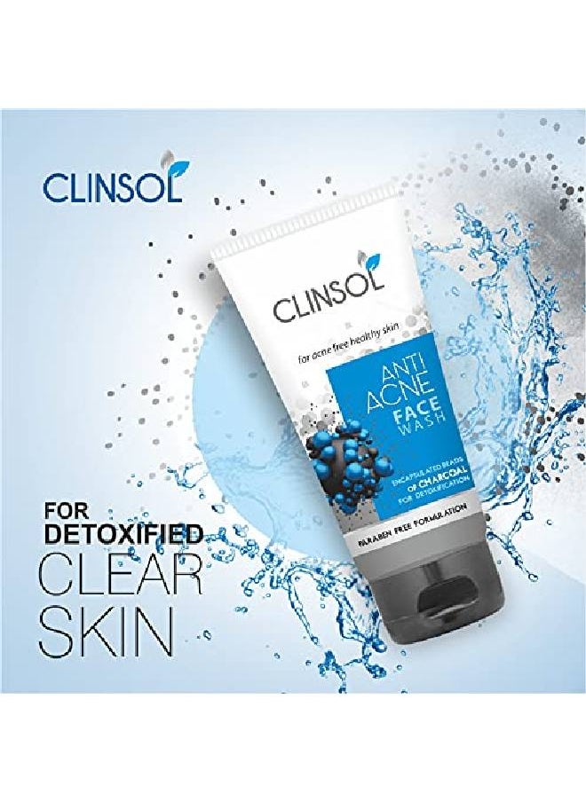 Leeford - Clinsol Anti Acne Charcoal Facewash for acnefree and healthy skin with encapsulated beads of charcoal for detoxifying | Pack Of 3 (70 Gm Each) - Image 1