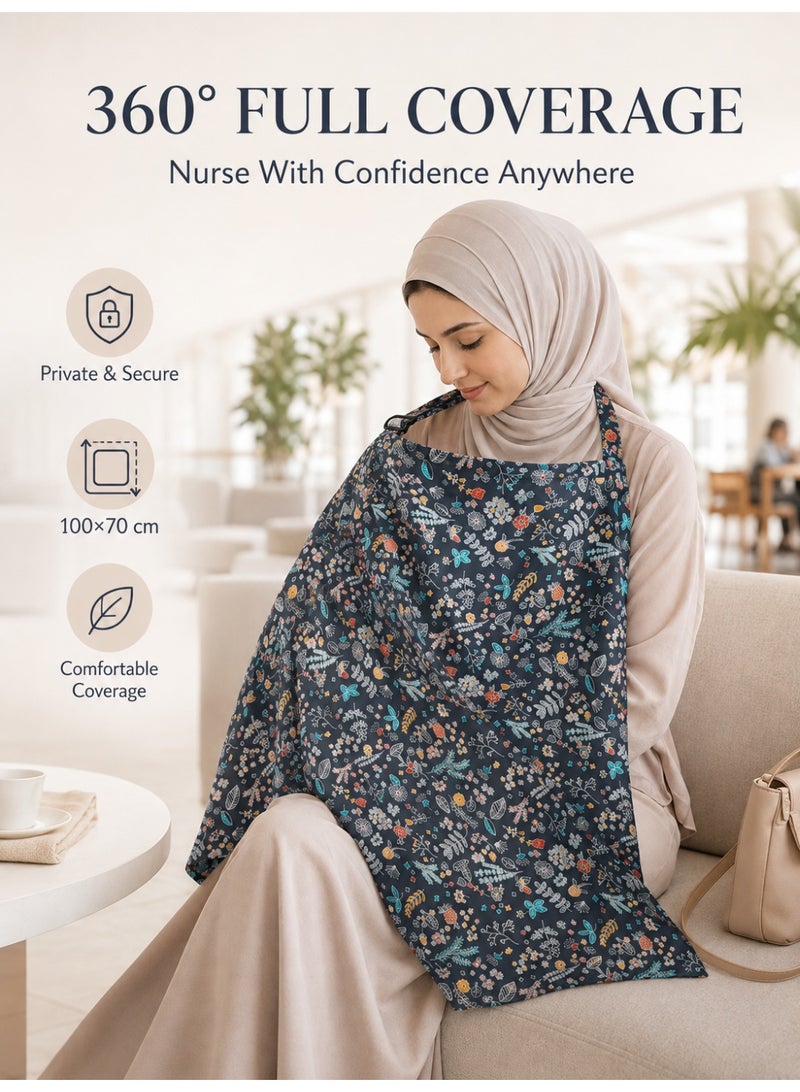insular Nursing Cover, 100% Cotton Breastfeeding Cover with 360° Coverage & Rigid Hoop, Adjustable Neck Strap Nursing Apron, Breathable Breastfeeding Wrap for Public Privacy, Multi-Use Stroller & Car Seat Canopy, Floral 100×70cm - Image 2