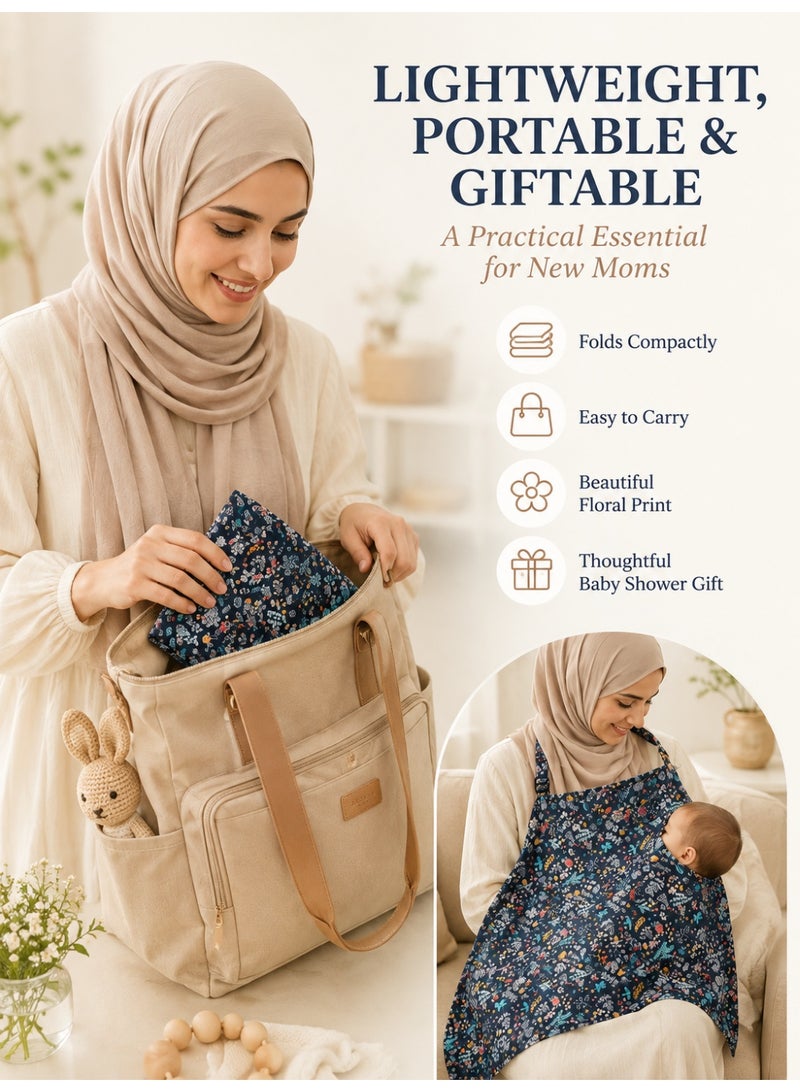 insular Nursing Cover, 100% Cotton Breastfeeding Cover with 360° Coverage & Rigid Hoop, Adjustable Neck Strap Nursing Apron, Breathable Breastfeeding Wrap for Public Privacy, Multi-Use Stroller & Car Seat Canopy, Floral 100×70cm - Image 5