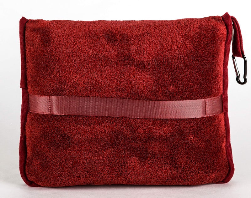 BlueHills BlueHills Premium Soft Travel Blanket Pillow Airplane Blanket Packed in Soft Bag Pillowcase with Hand Luggage Belt and Backpack Clip  Compact Pack Large Blanket for Any Travel (Red T001)  - Image 3