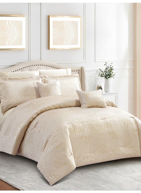 Premium King Size Comforter Set 8-Pcs, Elegant Jacquard Bedding Set with 350 GSM Poly Silk Fill, Soft & Luxurious All Season Bed Set