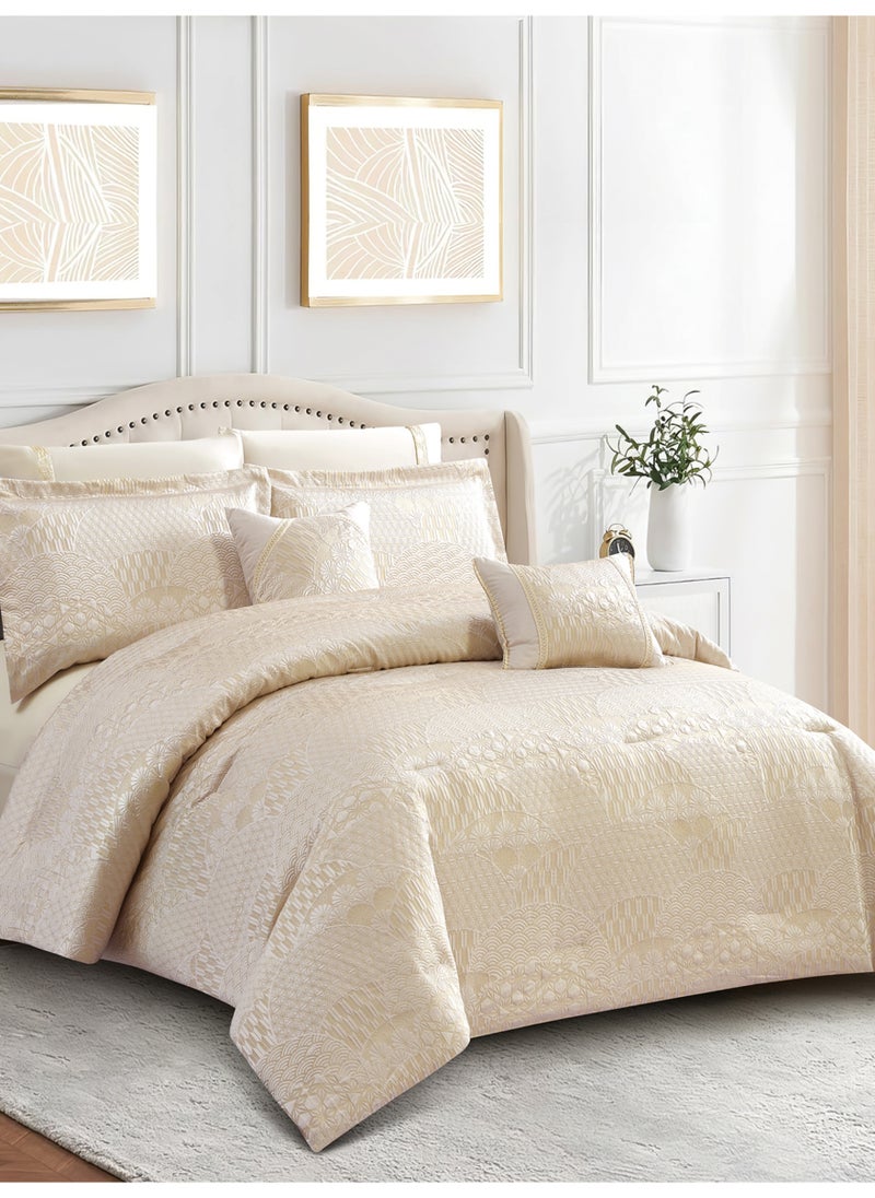 Donetella Premium King Size Comforter Set 8-Pcs, Elegant Jacquard Bedding Set with 350 GSM Poly Silk Fill, Soft & Luxurious All Season Bed Set  - Image 1
