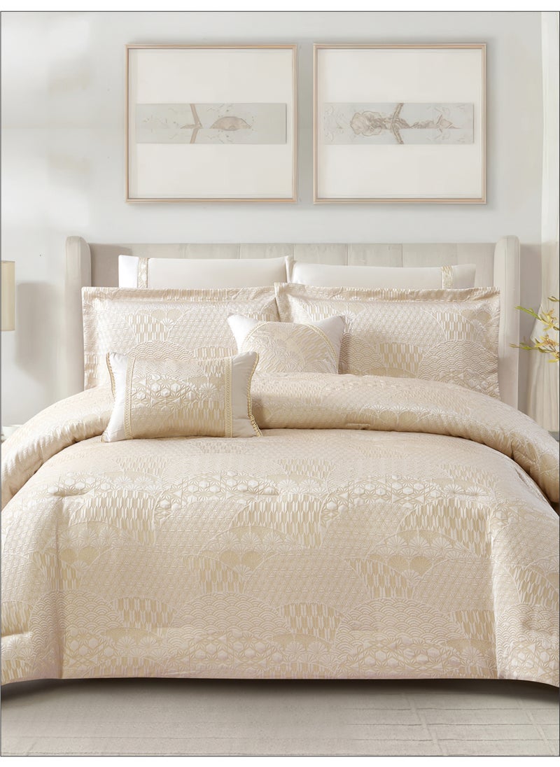 Donetella Premium King Size Comforter Set 8-Pcs, Elegant Jacquard Bedding Set with 350 GSM Poly Silk Fill, Soft & Luxurious All Season Bed Set  - Image 2