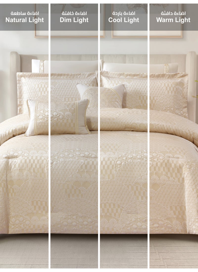 Premium King Size Comforter Set 8-Pcs, Elegant Jacquard Bedding Set with 350 GSM Poly Silk Fill, Soft & Luxurious All Season Bed Set