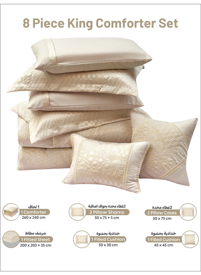Donetella Premium King Size Comforter Set 8-Pcs, Elegant Jacquard Bedding Set with 350 GSM Poly Silk Fill, Soft & Luxurious All Season Bed Set  - Image 4