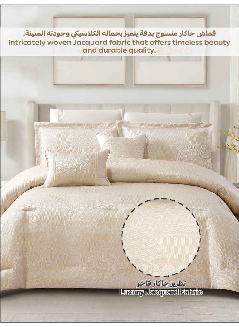 Donetella Premium King Size Comforter Set 8-Pcs, Elegant Jacquard Bedding Set with 350 GSM Poly Silk Fill, Soft & Luxurious All Season Bed Set  - Image 5