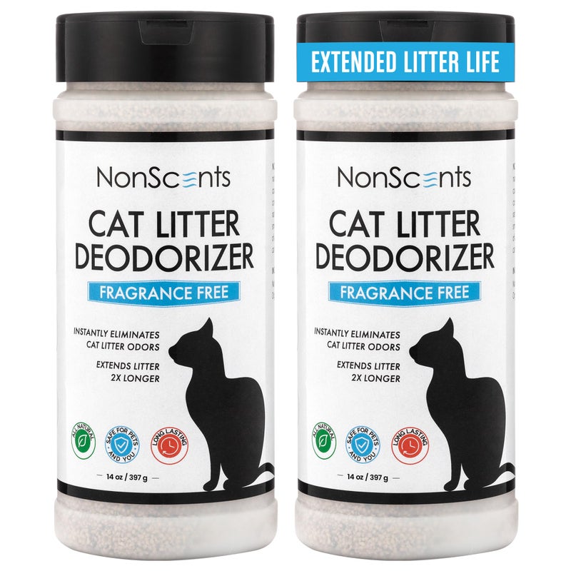 NonScents Cat Box Deodorizer Odor Eliminator Reduces Scooping Extends Litter Lifespan FragranceFree Fresh Scent 2Pack