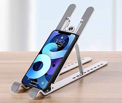 RIGJAK Aluminium Alloy Laptop Stand7 Angles Adjustable Tabletop Anti Slip Silicon Rubber Pads Foldable Velvet Pouch Silver  - Image 3