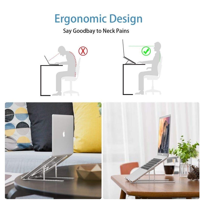 RIGJAK Aluminium Alloy Laptop Stand7 Angles Adjustable Tabletop Anti Slip Silicon Rubber Pads Foldable Velvet Pouch Silver  - Image 5