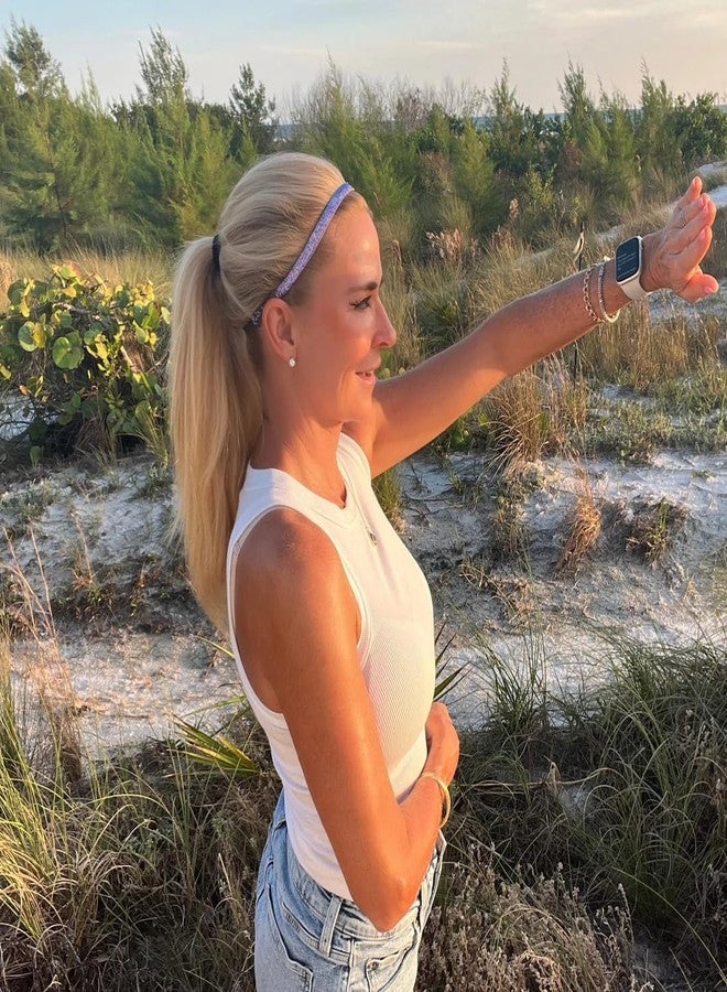 Sweaty Bands Womens and Girl Headband - Non-Slip Velvet-Lined Sparkle Hairband - Viva Diva Purple 3/8-Inch - Image 5