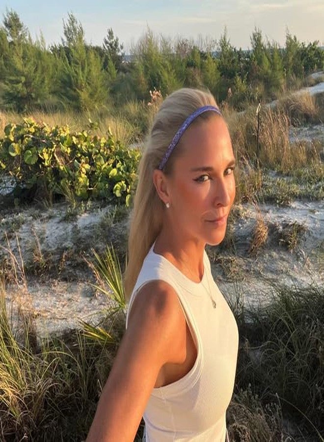 Sweaty Bands Womens and Girl Headband - Non-Slip Velvet-Lined Sparkle Hairband - Viva Diva Purple 3/8-Inch - Image 4