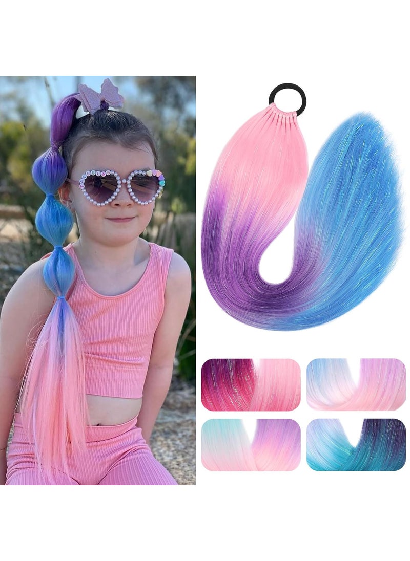 SEIKEA SEIKEA Colored Hair Extensions 26 9 Strands Lightweight Colored Hair Extensions for Kids Braid Ponytail Blend Hair Tinsel with Hair Tie Ombre Crazy Hair Day Accessories PinkDark PurpleBlue 