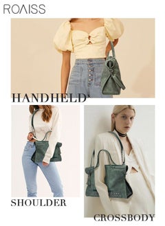 roaiss Large Capacity Tote Lot Handbag Travel Retro Rivet Tassel Crossbody Shoulder Bags with Long Strap for Women Green  - Image 3