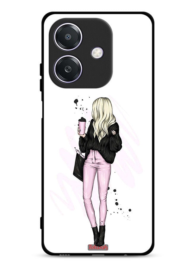 Tolwak Oppo A3x 5G Protective Case Cover Girl Holding Coffee Cup Art  - Image 1