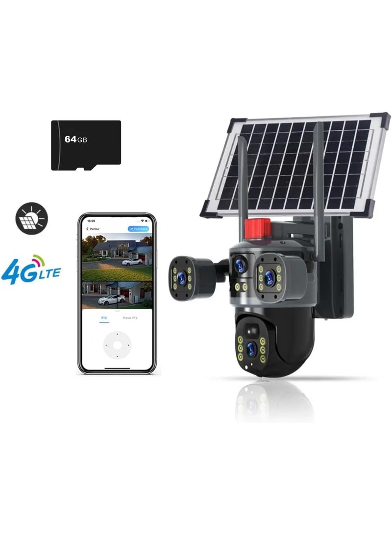 JAJEEK 4K Dual HD Lens Outdoor Security Camera for Home – Solar-Powered IP CCTV with SIM Internet Support (SIM Required), Mobile App Control, Motion Detection, Full-Color Night Vision, Built-In Microphone & Speaker, Waterproof, 64GB SD Card Included - Image 1