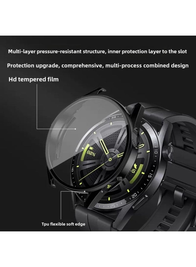 For Huawei GT3pro Watch Protective Case PC Case Film All-in-One Gt4 Watch Case Frosted Oil Injection Gt2 Full Covering Case-Color:Silver (frosted PC Shell)-Overall Dimensions:Huawei GT2 46MM (with Scale + Packaging)