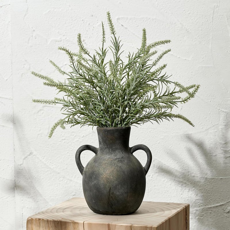 SIDUCAL Rustic Ceramic Farmhouse Flower Vase with 2 Handles, Terracotta Vase, Decorative Pottery Flower for Home Decor, Table, Wedding, Living Room, Shelf Decor, 7.3 Inch, Black Bronze - Image 1