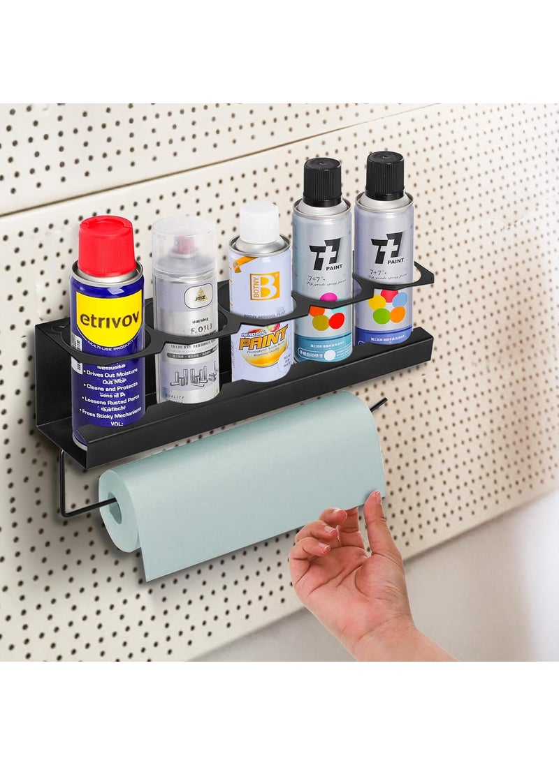 Cedilis Cedilis 2 Pack Aerosol Spray Can Holder Rack with Paper Towel Holder Wall Mounted Steel Spray Bottle Organizer Black Spray Paint Can Holder for Garage and Workspace Mounting Accessories Included  - Image 5