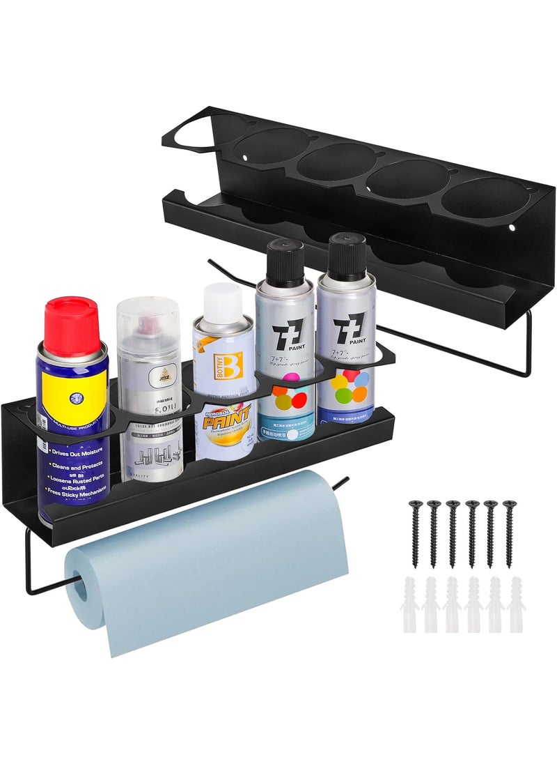 Cedilis Cedilis 2 Pack Aerosol Spray Can Holder Rack with Paper Towel Holder Wall Mounted Steel Spray Bottle Organizer Black Spray Paint Can Holder for Garage and Workspace Mounting Accessories Included  - Image 1