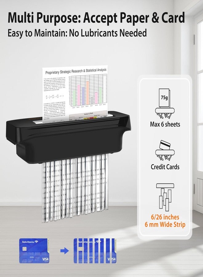 VidaTeco 6-Sheet Strip Cut Mini Paper Shredder for Home Use, Portable Small Document Shredder Without Basket, Shreds Staples, CD, Credit Card, Auto-Off, Anti-Jam, Overheat Protection, Extendable Arm - Image 3