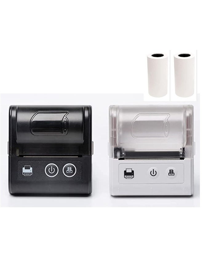 2 Packs of Portable Mini Thermal Receipt Printer Black and White with 2 Rolls of Paper High Speed Wireless Printer  Compatible with mobile and computer system Suitable for Coffee Shop Restaurant Conve - Image 1