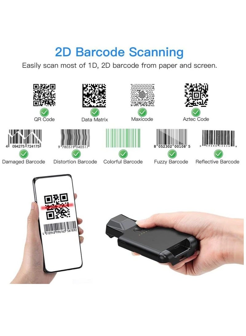 ماسح باركود ثنائي الأبعاد QR بتقنية البلوتوث، ماسح باركود لاسلكي قابل للتعديل بمشبك خلفي للهاتف لقارئ رموز مصفوفة البيانات 1D 2D، يعمل مع iPhone وAndroid وiOS... - Image 5