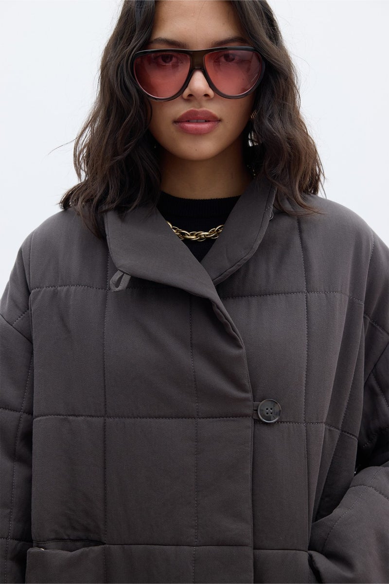 Manuka High Collar Quilted Coat Anthracite  - Image 5
