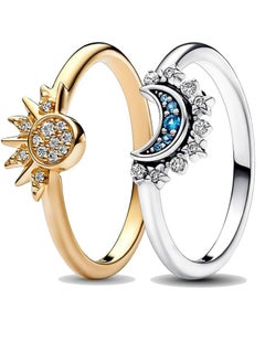 Oasisgalore Sun and Moon Ring Set for Women 14K Gold/Silver Plated Stackable Rings Adjustable Celestial Sun and Moon Rings Friendship Promise Rings Gifts for Women  - Image 1