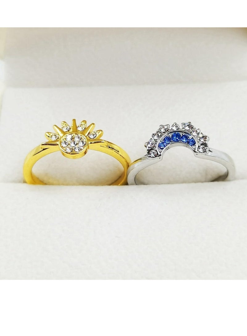 Oasisgalore Sun and Moon Ring Set for Women 14K Gold/Silver Plated