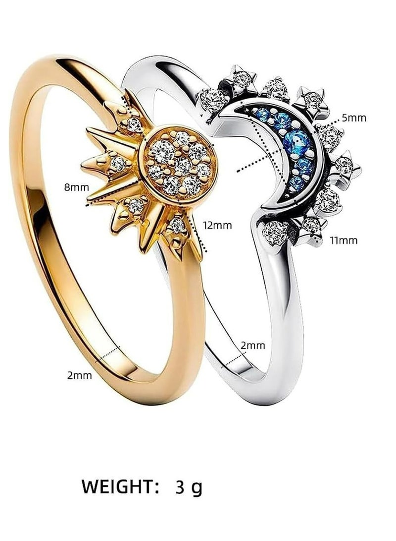 أوزيغالور مجموعة خاتم الشمس والقمر للنساء مغلفة بذهب/فضة 14K حلقات قابلة للتكديس معدلة حلقات السماء والقمر الصداقة والالتزام هدايا للنساء - Image 2