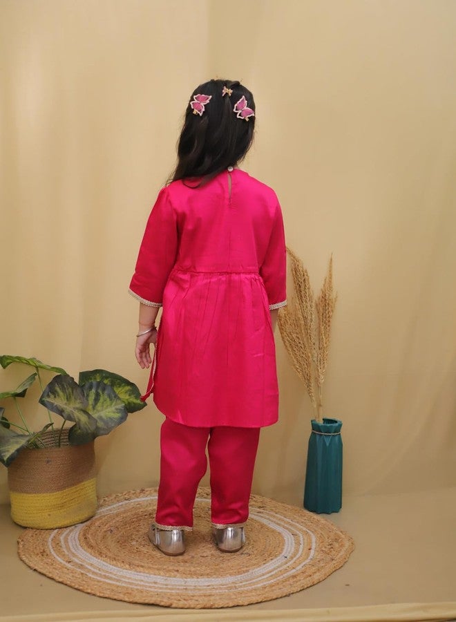 AJ DEZINES Kids Cotton 3/4th Sleeve Pink Kurta Sharara Set for Girls - Ethnic Wear | Festival Wear - Solid Pattern, Regular Fit (G-1165-PINK-18-24M-18) - Image 2