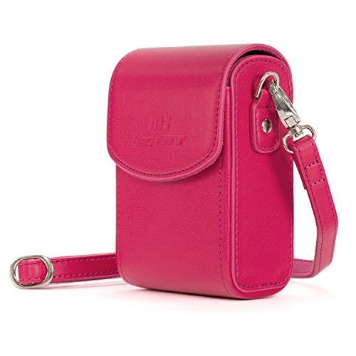 MegaGear Leather Camera Case with Strap compatible with Canon PowerShot G7 X Mark III G7 X Mark II G7 X MG1255 Hot Pink - Image 1