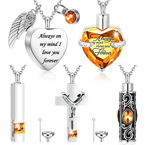 Fumete 5 Pcs Urn Necklace for Ashes Cremation Jewelry Necklace Set for Ashes Memorial Keepsake Heart Cross Cubic Stainless Steel Urn Jewelry for Loved One or Pet Women Men 5 StylesChampagne - Image 1