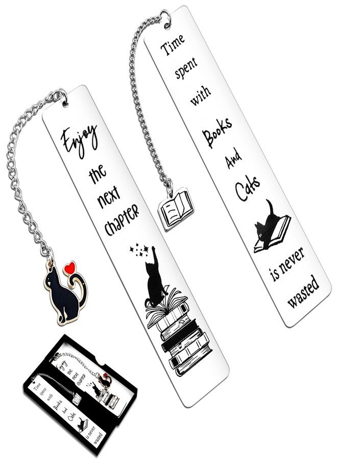 PLwelth 2Pcs Cat Bookmarks for Women Men Cute Book Marks for Cat Lovers Students Teachers Inspirational Bookmarks for Reading Accessories Funny Bookmark for Her Him Christmas Birthday Graduation Gifts - Image 1