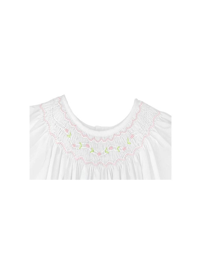 Petit Ami Baby Girls’ Smocked Daygown with Voile Insert, 18 Months, White - Image 3